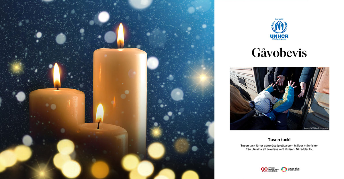 Julcollage 2022 med ljus och diplom fr&aring;n UNHCR